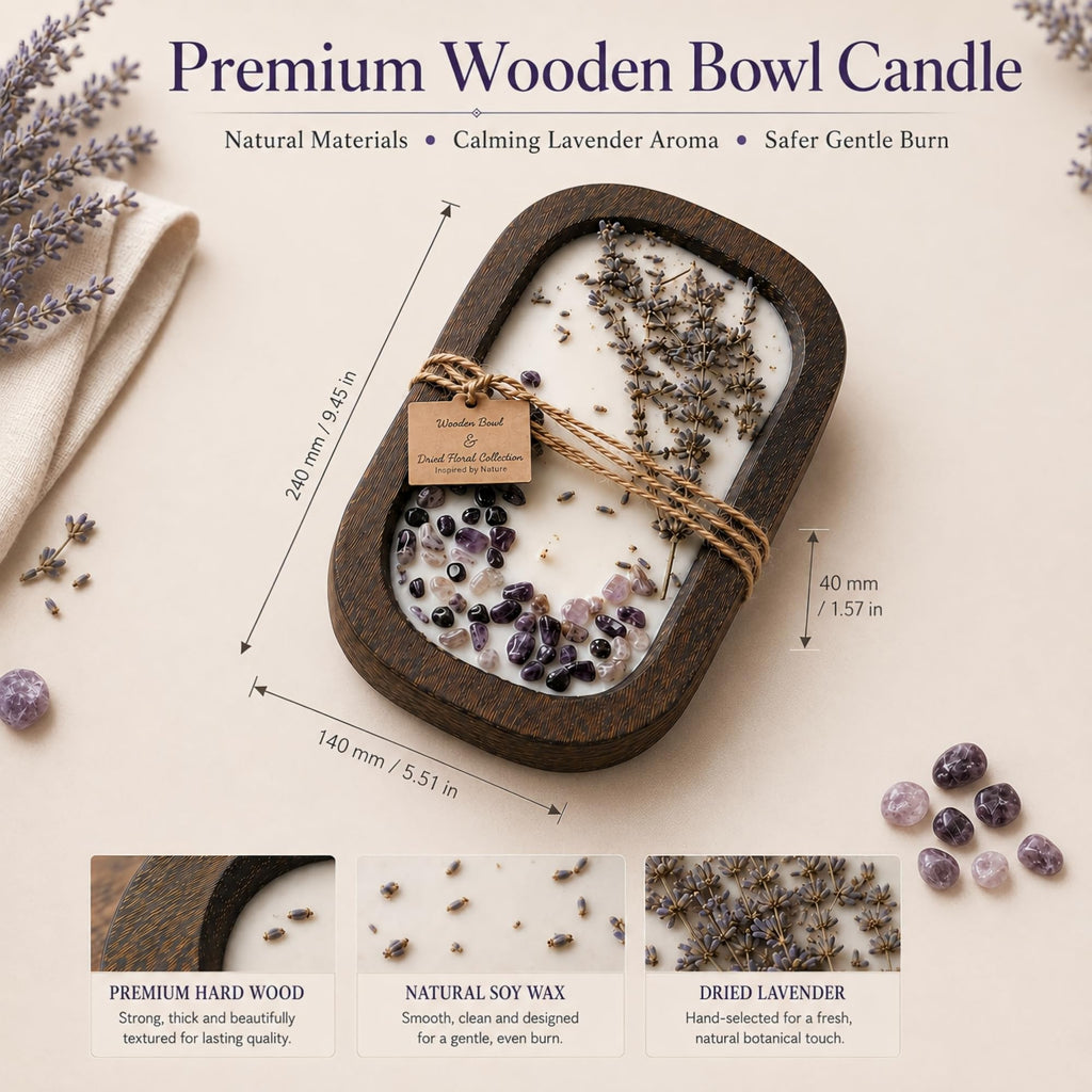 Lavender Dough Bowl Candle, Wood Bowl Scented Candle Decor Gift