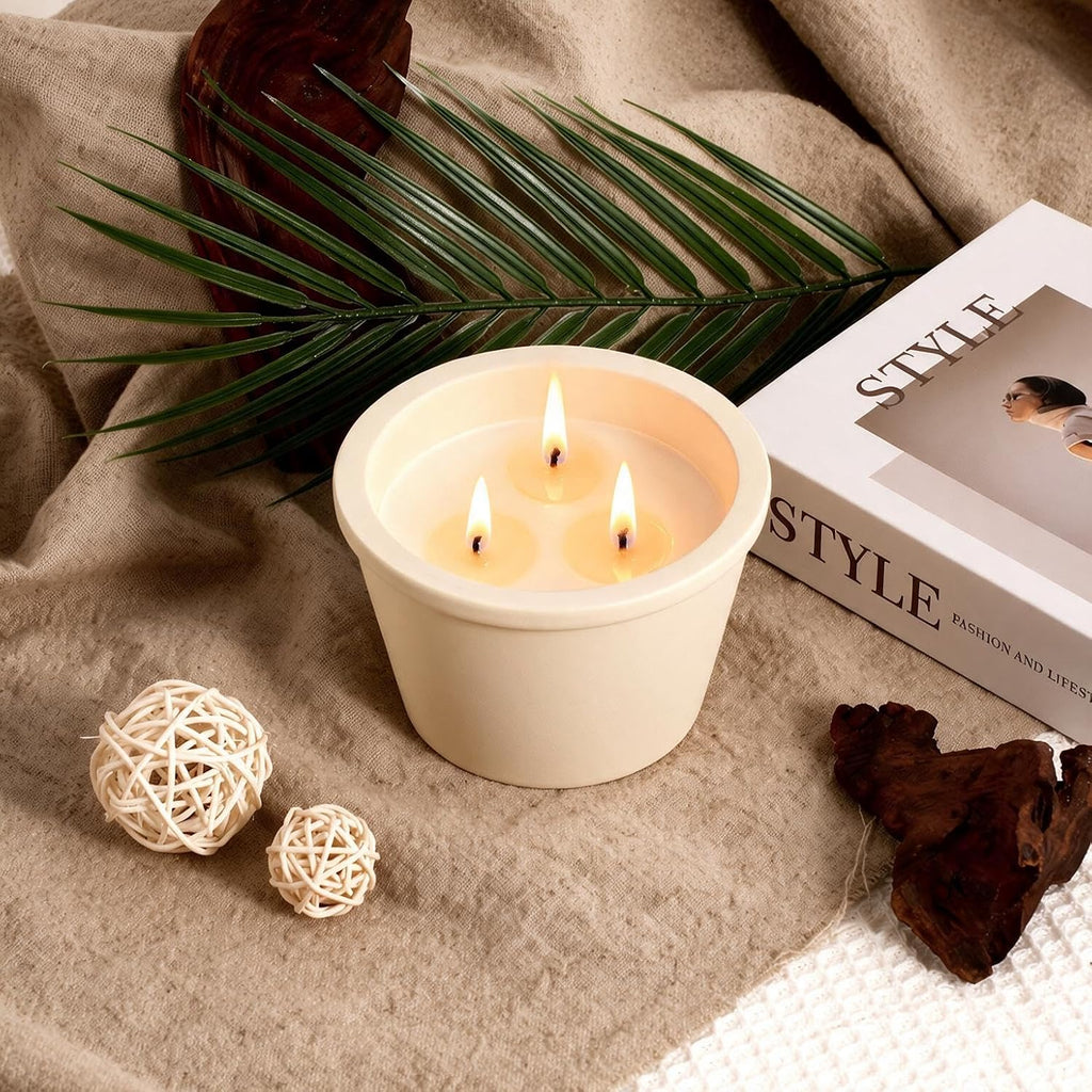 Large 20oz Scented Candle - Creamy Vanilla, 3 Wick Non Toxic Soy Candles for Women, Matte Ivory White Ceramic Jar
