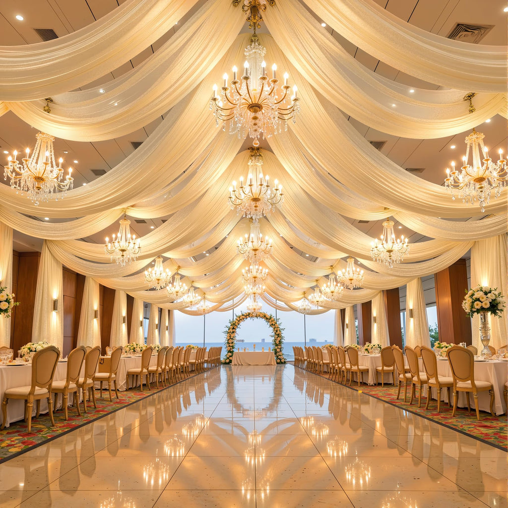Light Champagne Wedding Arch Draping Fabric, 2 Packs 29" x 20FT Sheer Fabric Arch Drapery Curtain Backdrop Ceiling