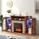 Electric Fireplace TV Stand, Electric Fireplace Mantel with 16-Color Led Lights, Adjustable Glass Shelves
