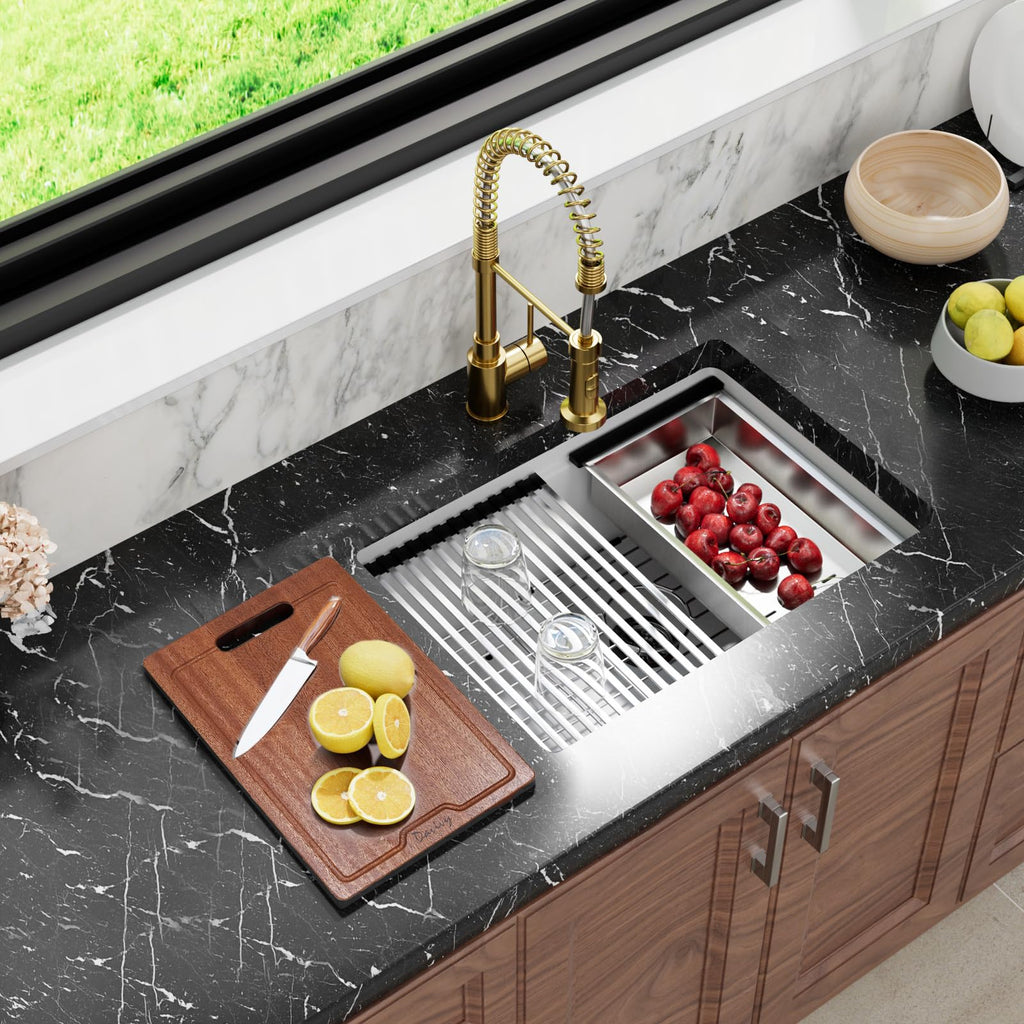 27 Inch White Undermount Granite Kitchen Sink Workstation