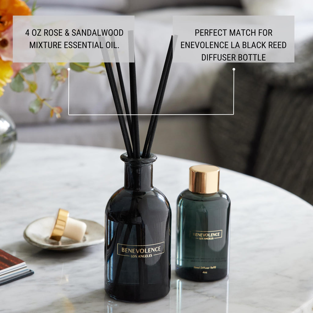 Rose & Sandalwood Reed Diffuser Oil Refill - 4 oz Long-Lasting Essential Oil Refill Fragrance Diffusers - Compatible