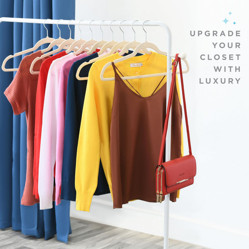 Premium Velvet Hangers 50 Pack - Ivory Slim Non-Slip Felt Hangers