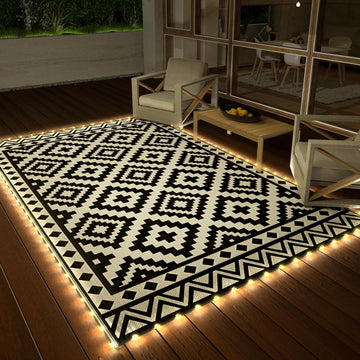 5' x 8' Outdoor Rug with LED Strip Light, Waterproof Patio Mat