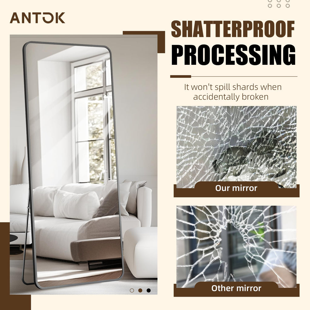 Over The Door Mirror Full Length, 58'' x 21''Wall Mounted Hanging Mirror, Aluminum Alloy Frame, Shatterproof Glass