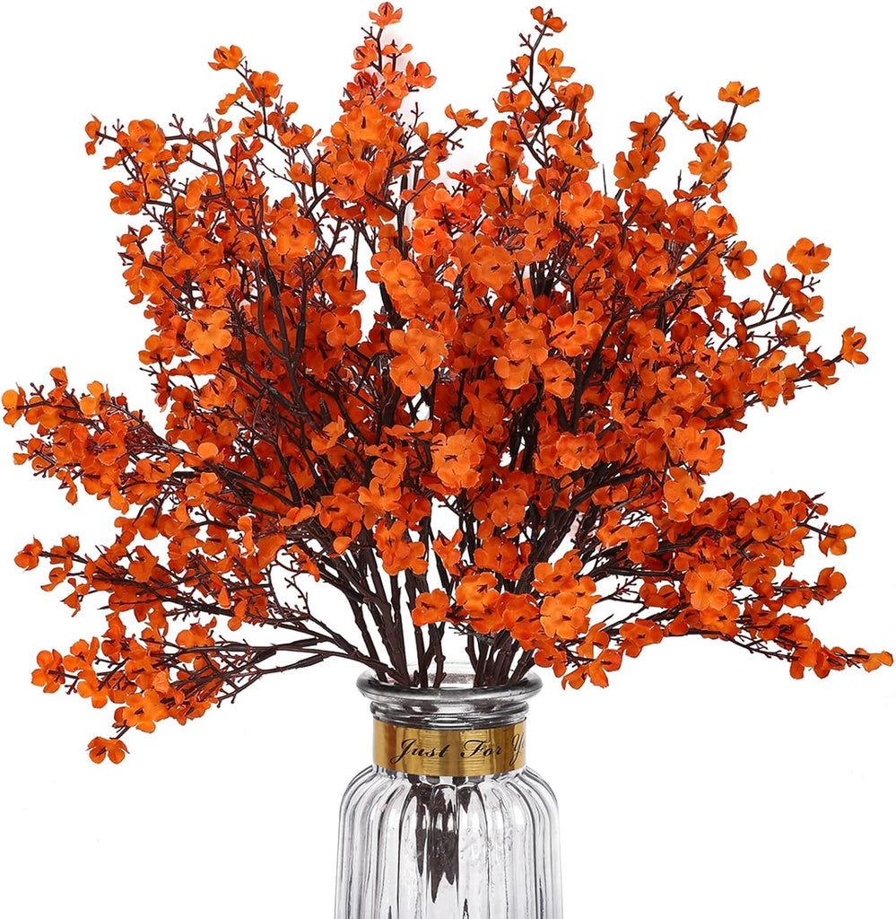 Artificial Fall Flowers Real Touch Babys Breath Fake Orange Flowers - Set of 8