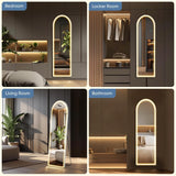 Arched LED Mirror Full Length with Stand, 16"×60" Full Body Wall Mirror with LED Lights 3 Color Lighting, Hanging or