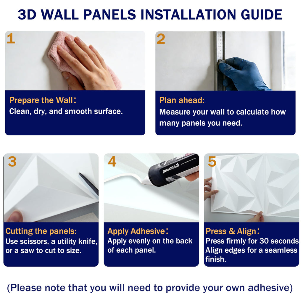 3D Wall Panels White PVC Wall Panels for Interior Decor 12"x12"