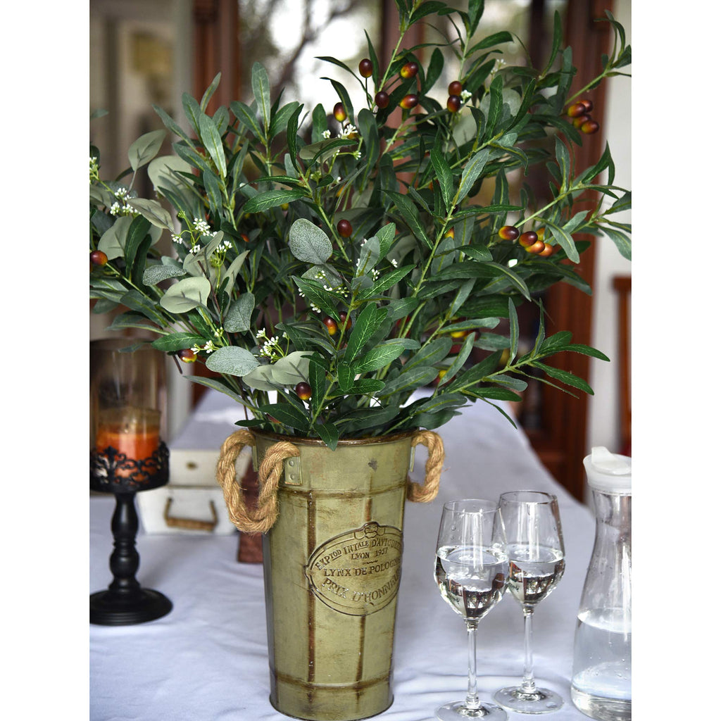 Artificial Olive Branch Long Stems Leaves Greenery Floral Arrangement Decoration Home Décor (3.42 ft, 2 Faux