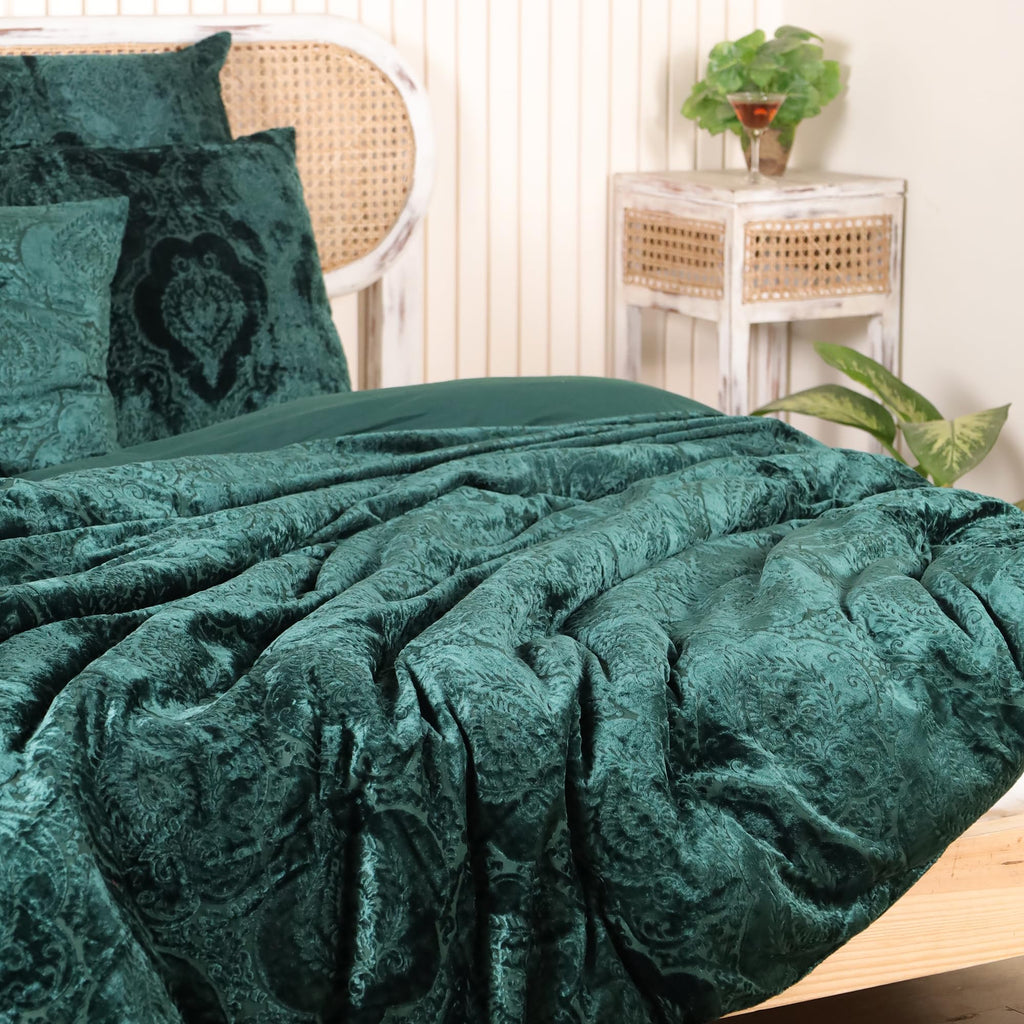 Damask Printed Velvet Duvet Cover 3 Pcs Set Solid Pattern Luxury Bedding Cover Comforter Cover with 2 Pillow Shames
