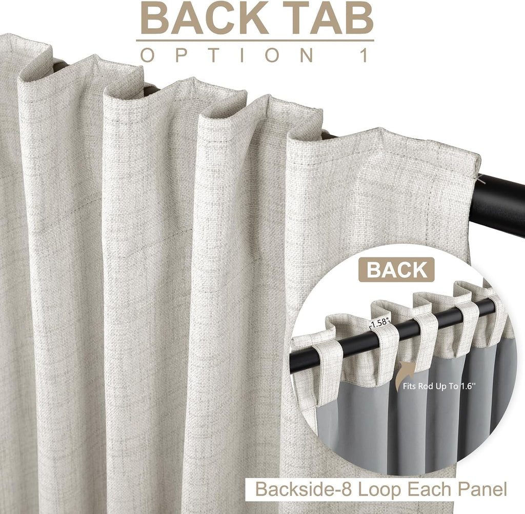 Linen Blackout Curtains for Bedroom 96 Inches Long, Back Tab/Rod Pocket Living Room Drapes, Thermal Insulated