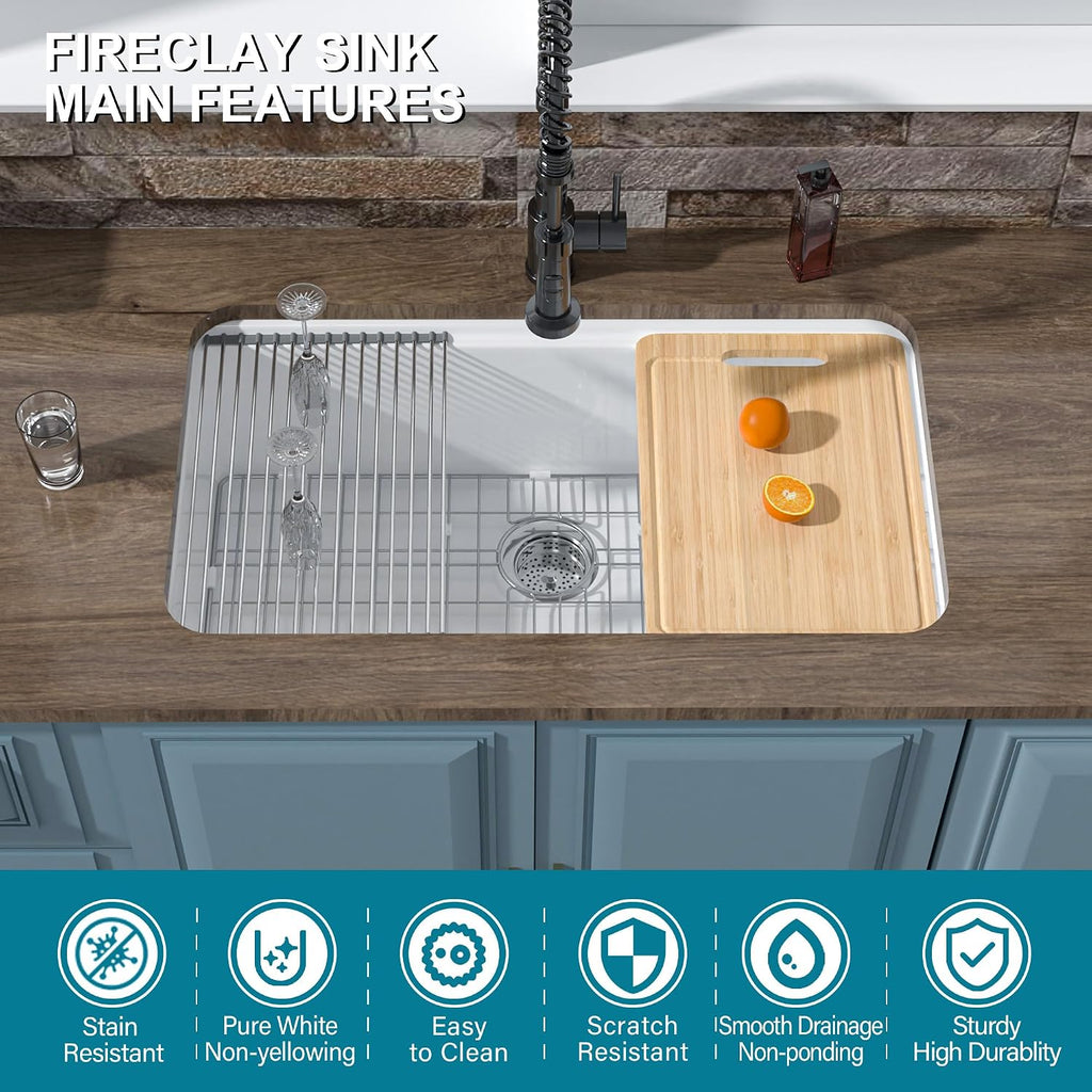 33" x 19" Undermount or Drop In Workstation Kitchen Sink White | Workstation & Island, Fireclay single bowl, Dual