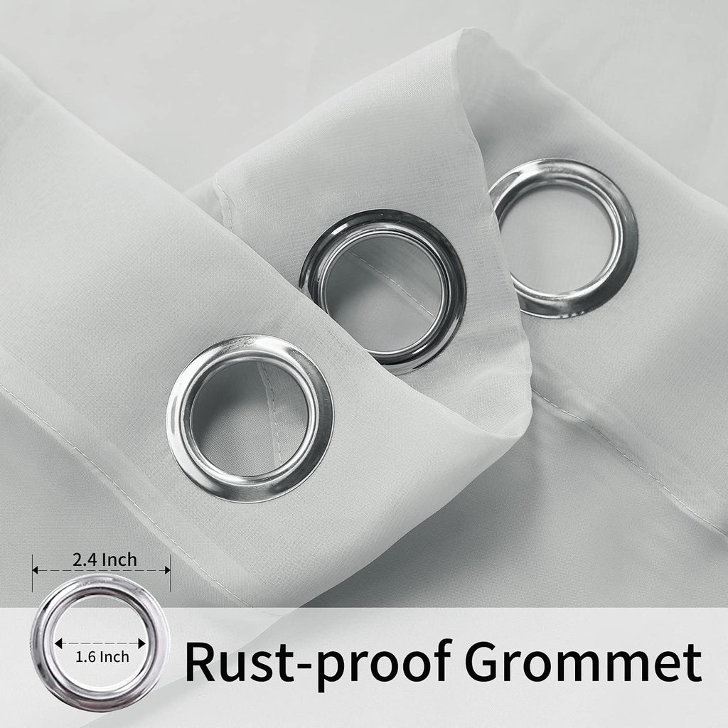 Waterproof Sheer Outdoor Curtains 2 Panels | Wide Grommet Privacy Indoor Voile Curtains