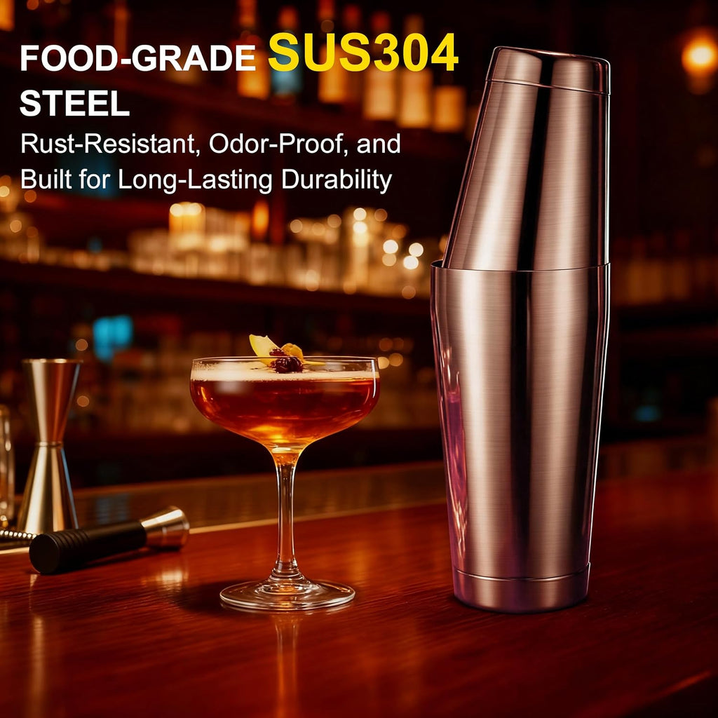 Boston Shaker Set, 18oz & 28oz 2-Piece Tins, Professional 304 Stainless Steel Cocktail Shaker with Leak-Proof - Set of 2