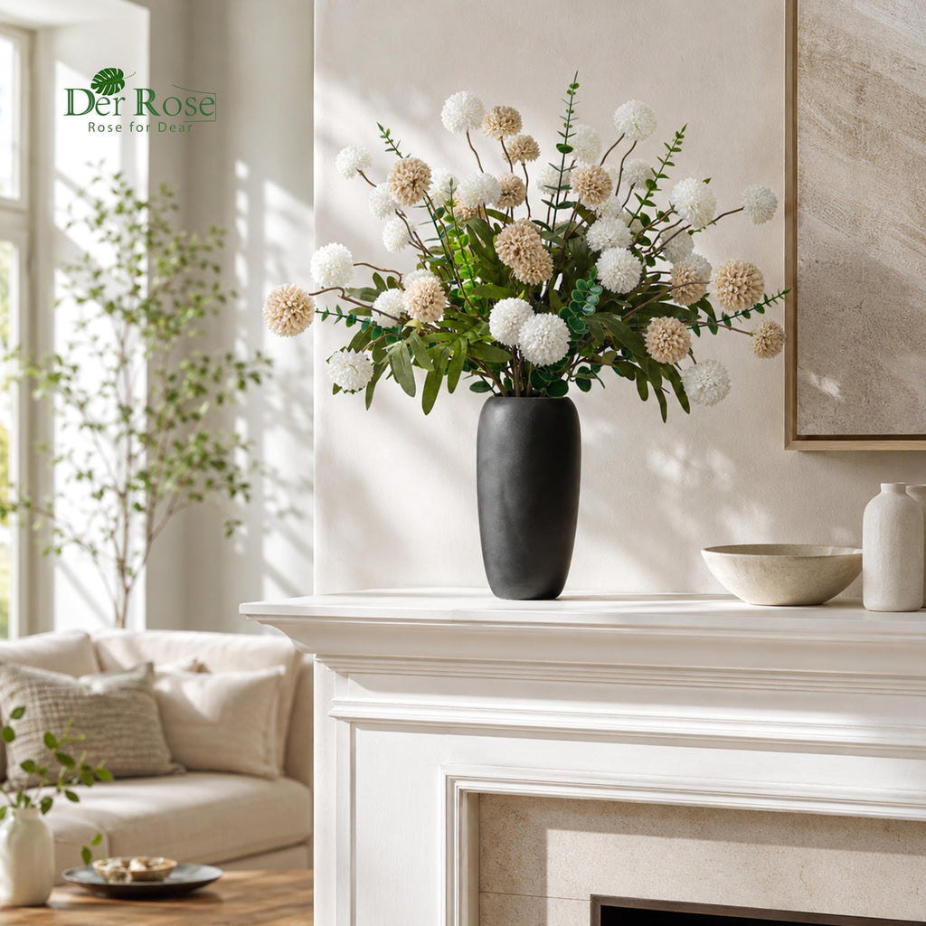 Fake Flowers in Ceramic Vase, 18Pcs White Blooms for Spring Decor
