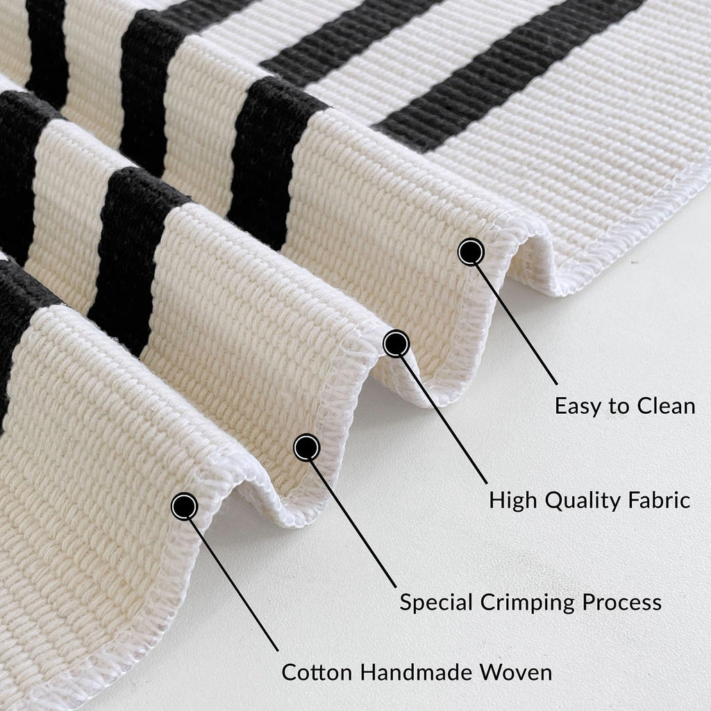 2.3x3.6 Striped Outdoor Door Mat, Washable Porch Rug, Black Beige