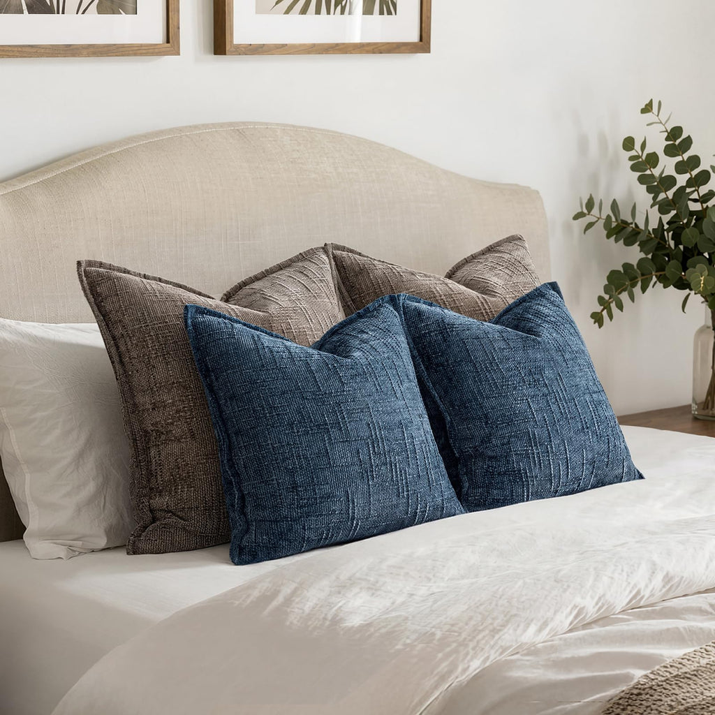Slubby Textured Decorative Throw Pillow Covers Navy Blue 18x18