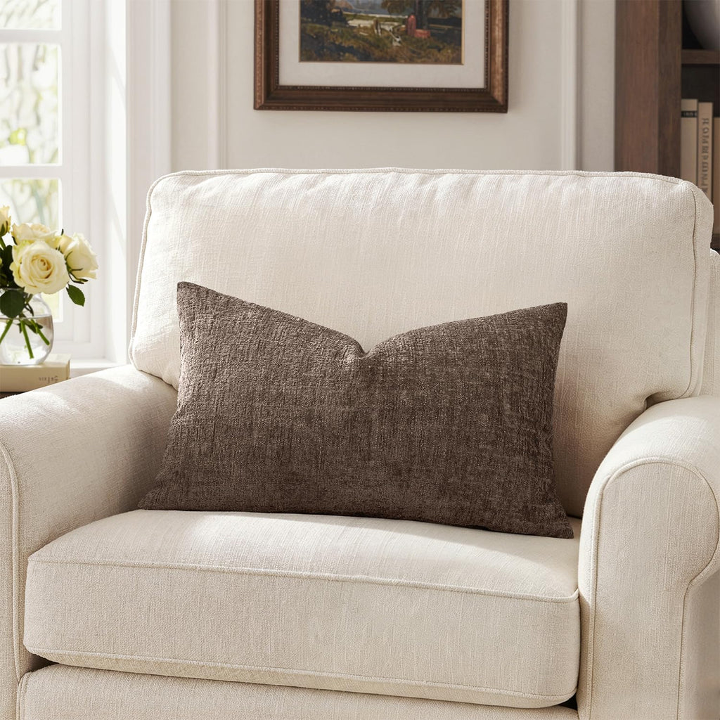 Fall Couch Pillow Covers Textured Chenille 12x20 Taupe