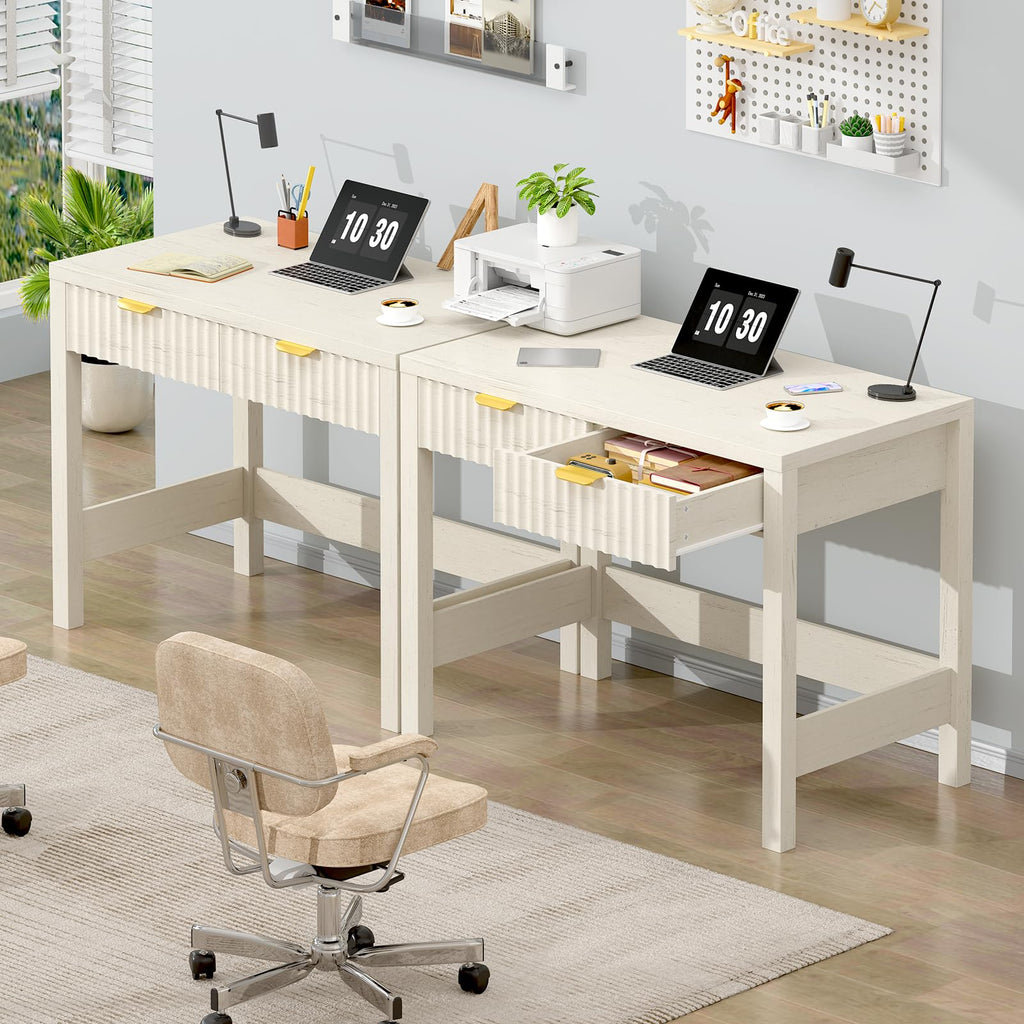 32 Inch Small Fluted Computer Desk with 2 Drawers