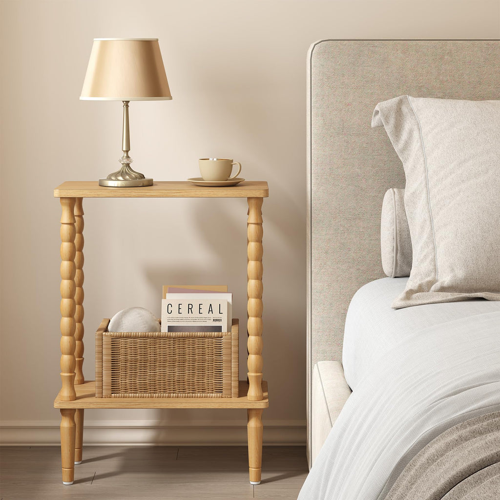 Narrow Side Table with Solid Wood Legs, Small End Table Set of 2