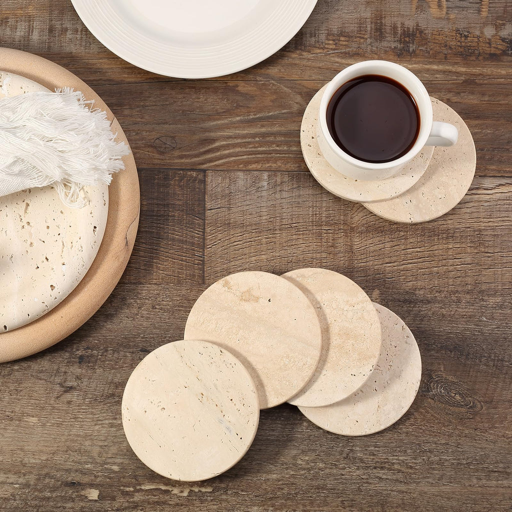 Travertine Marble Coasters Decor, Marble Coasters Set of 6