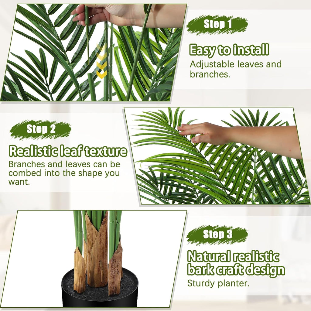 Artificial Palm Tree Outdoor 5ft, Large Fake Tropical Areca Palm Tree with 13 Trunks, Tall Faux Floor Plants