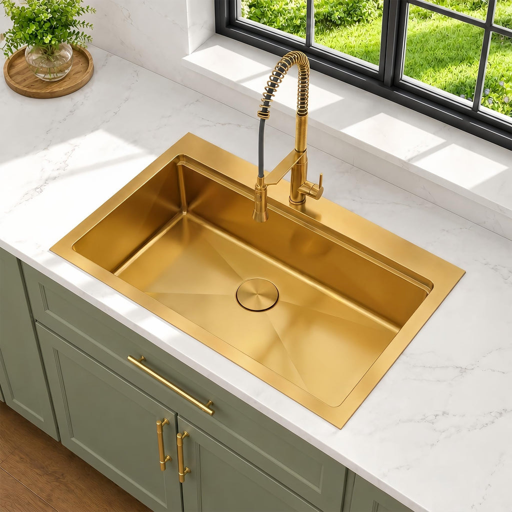 31 Inch Gold Drop- Sink, 16 Gauge Workstation Sink