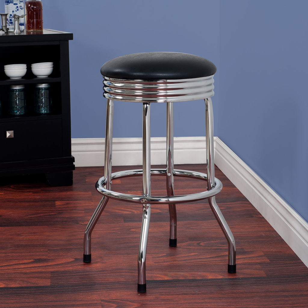 Gameroom Retro Ribbed Swivel Bar Stool, Chrome