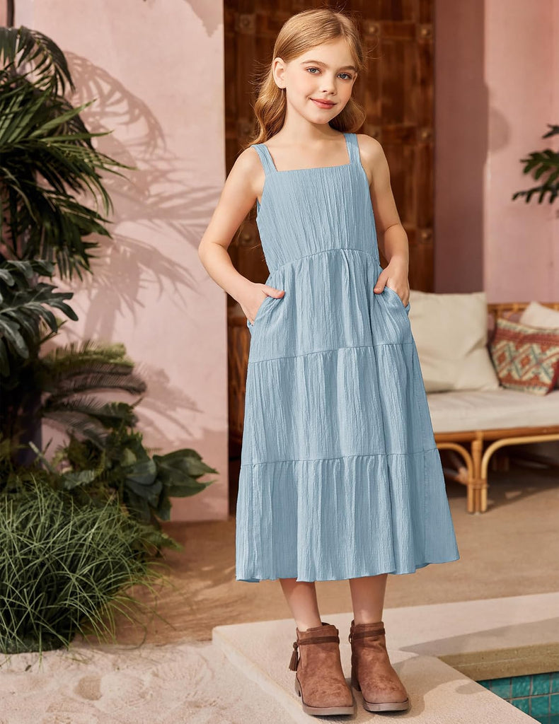 Girl's Sundresses Summer Boho Strap Tiered Cami Maxi Dresses