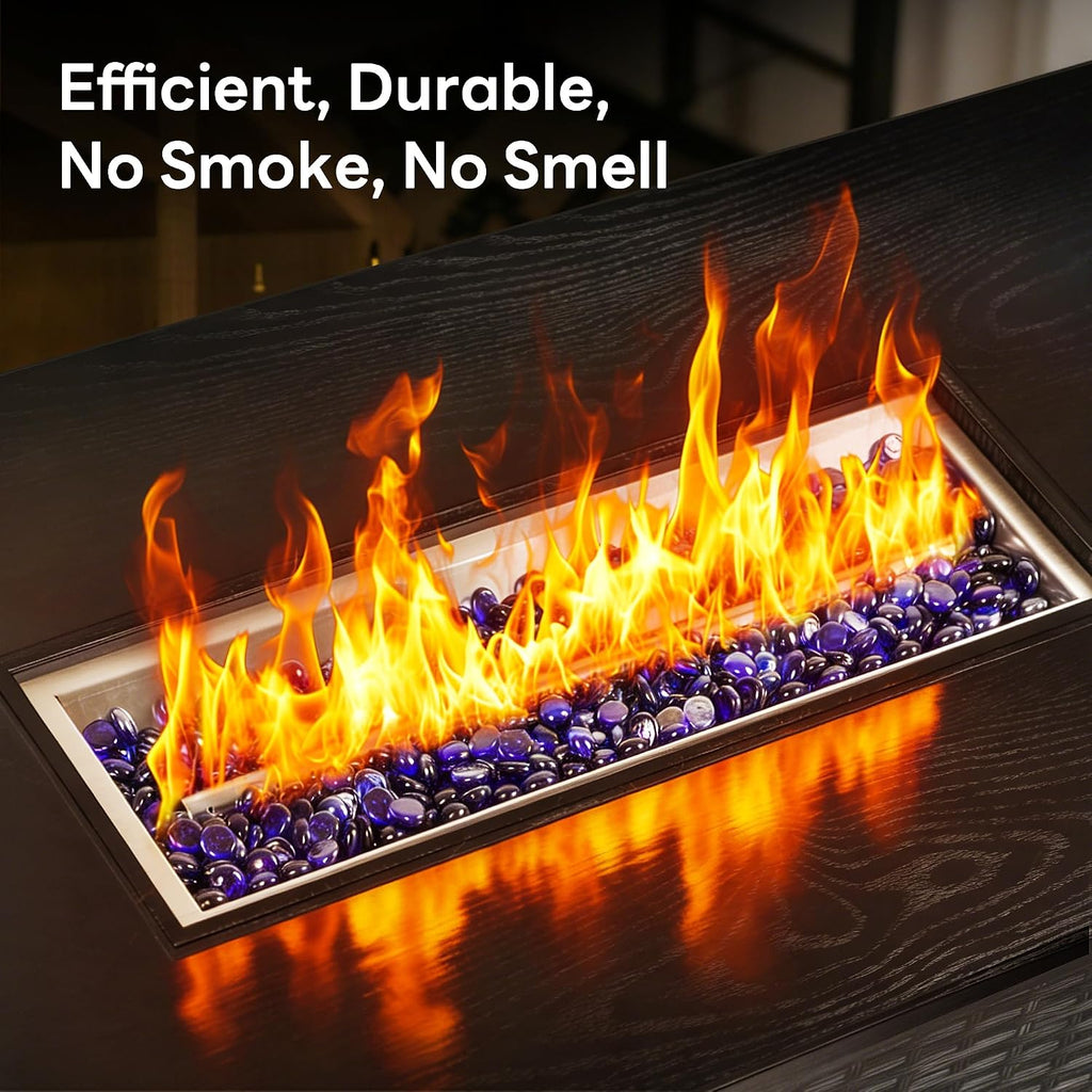 43" 4-in-1 Propane Fire Pit Table, 50,000 BTU, CSA Certified | Rattan Gas Fire Pit Table with Lid, Blue Fire Glass