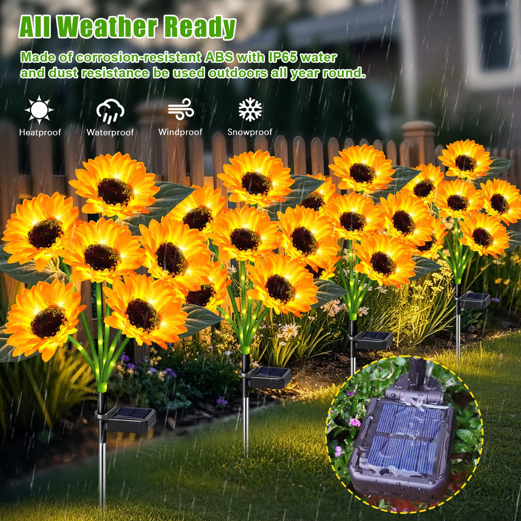 Solar Lights Outdoor Garden Decor 4 Pack, 24 Sunflower, Waterproof