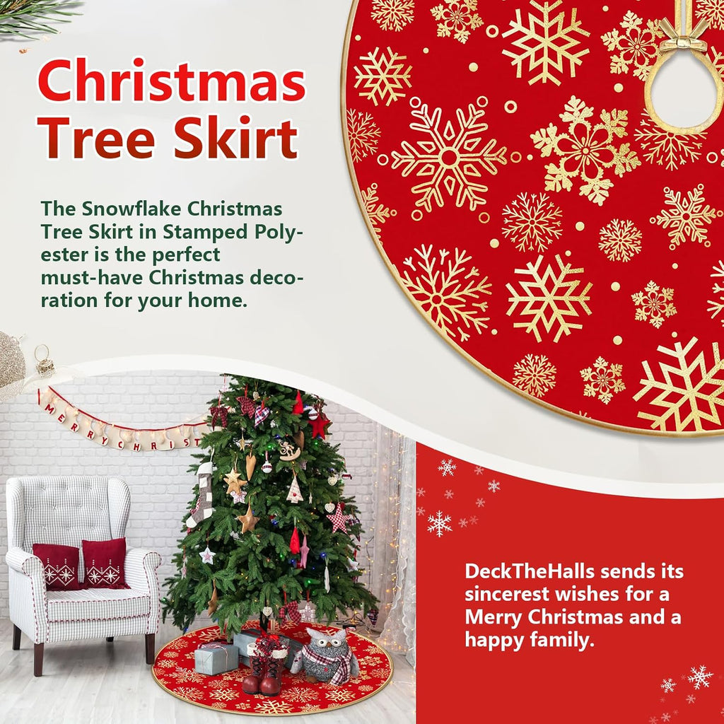 36 Inch Christmas Tree Skirt, Snowflake Round Red Tree Skirt