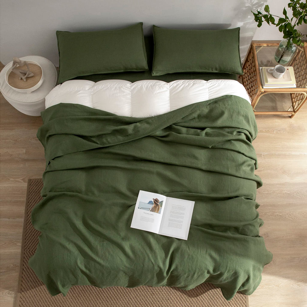 Linen Sheets Set, 100% Stonewashed French Linen Bed Sheets Deep Pocket Sheets, 4 Pieces (1 Flat Sheet, 1 Fitted