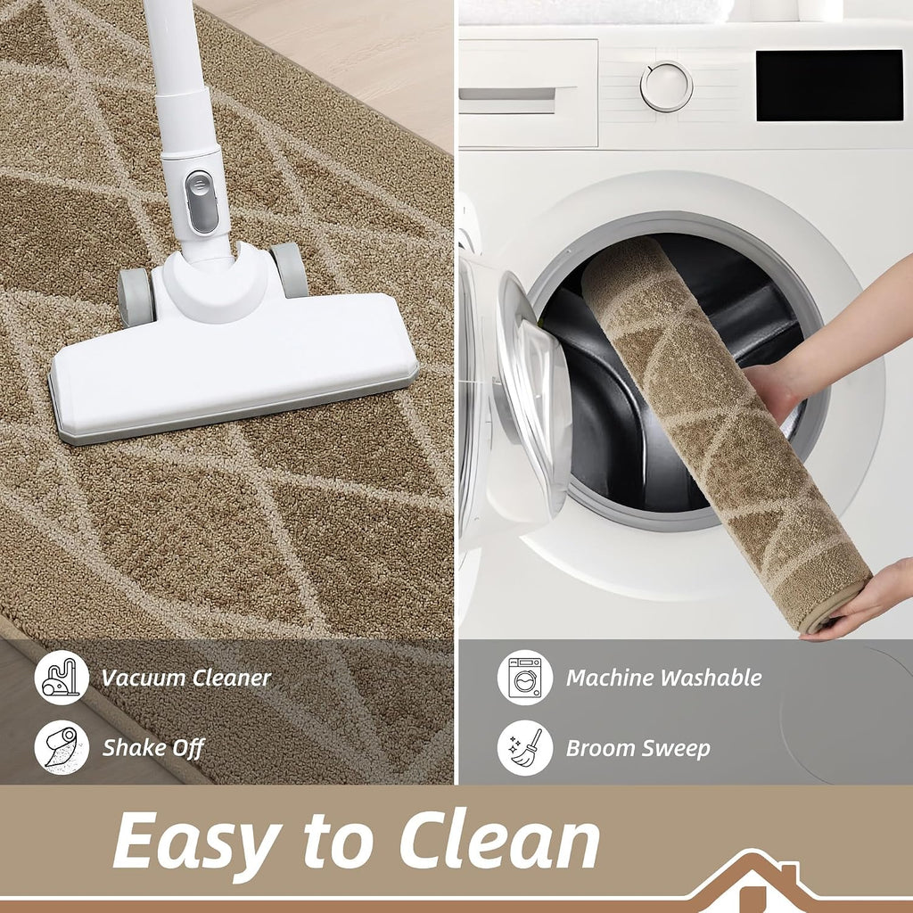 Dirt Trapper Door Mats 24" x 36", Non-Slip Washable, Beige | Doormat Indoor Entrance Low-Profile, Dirt Resistant and