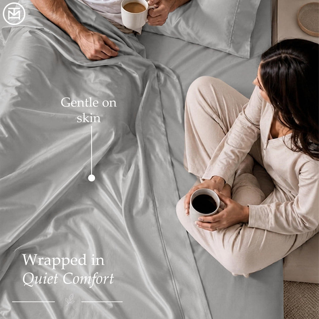 600 Thread Count Cotton Sheet Set, Sateen, Light Grey