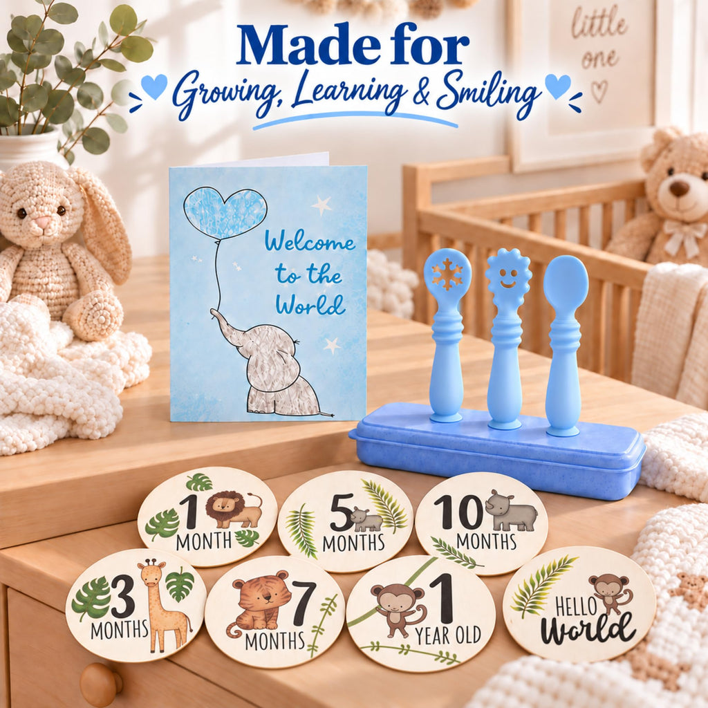 16-Piece New Baby Boy Gift Basket with unique Baby Shower Gifts for Boys