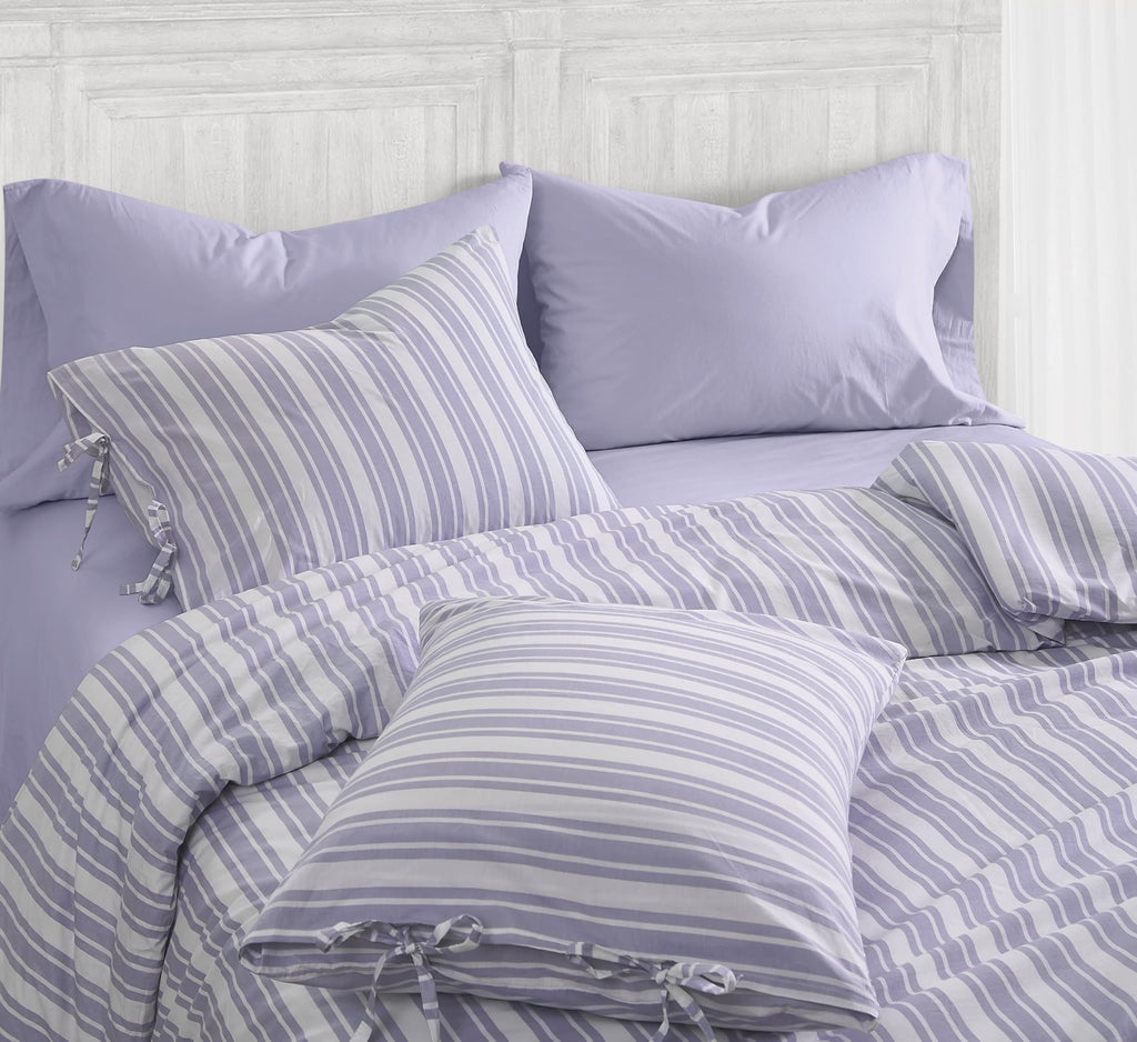 Wide Ticking Stripe Lavender 3 Piece Duvet Set