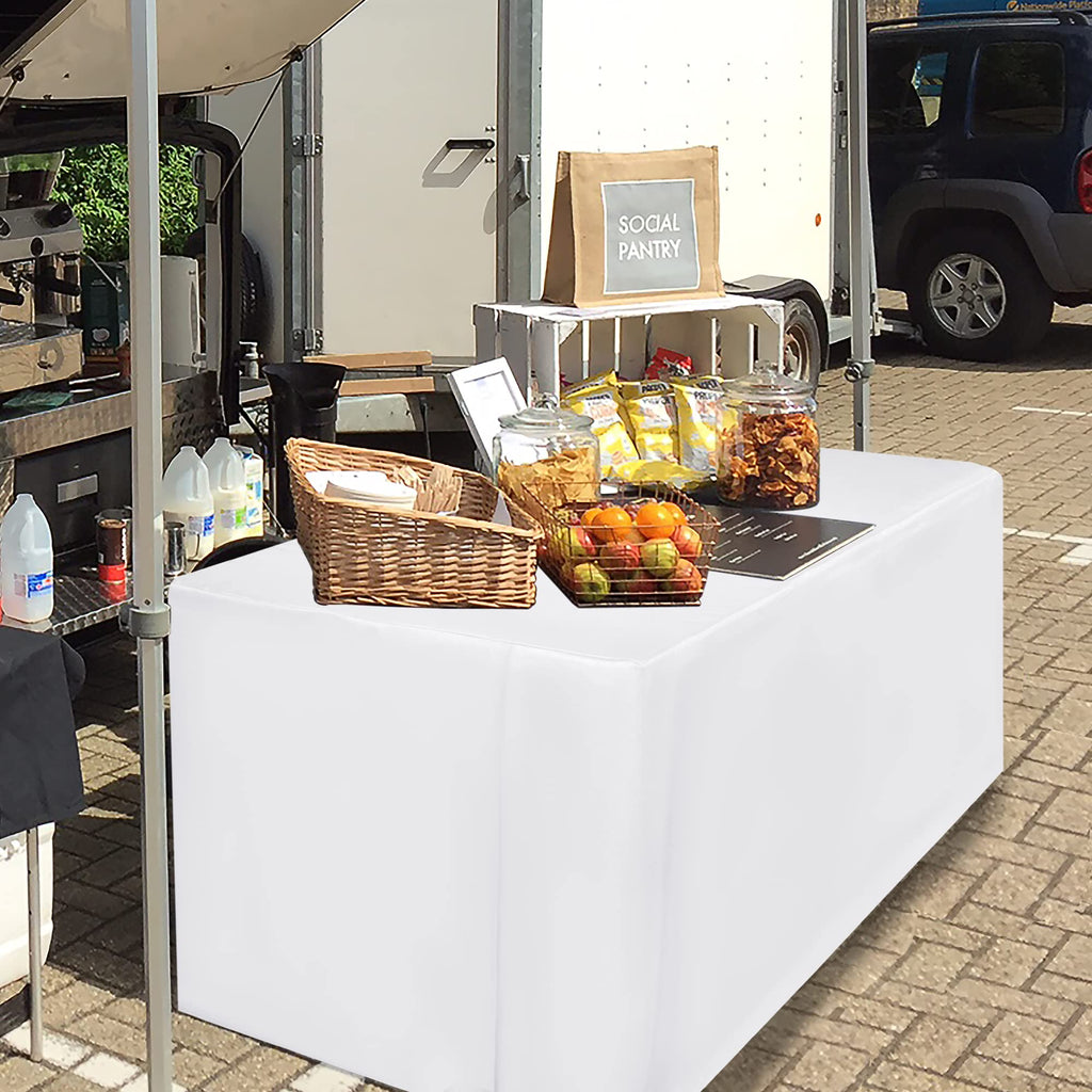 Fitted White Tablecloths For 6 Foot Rectangle Tables, Vendor Booth 2 Pack