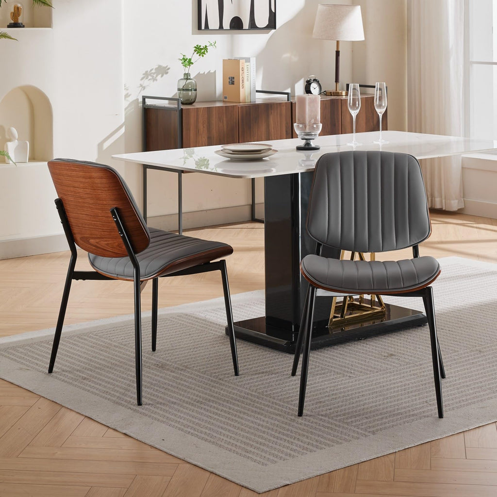 Set of 4, Mid-Century Modern Kitchen Chairs, Gray Linen