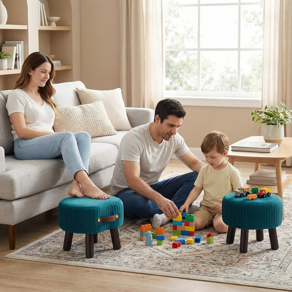 Foot Stools Small, Ottomon with Handle, Velvet Footrest Ottoman