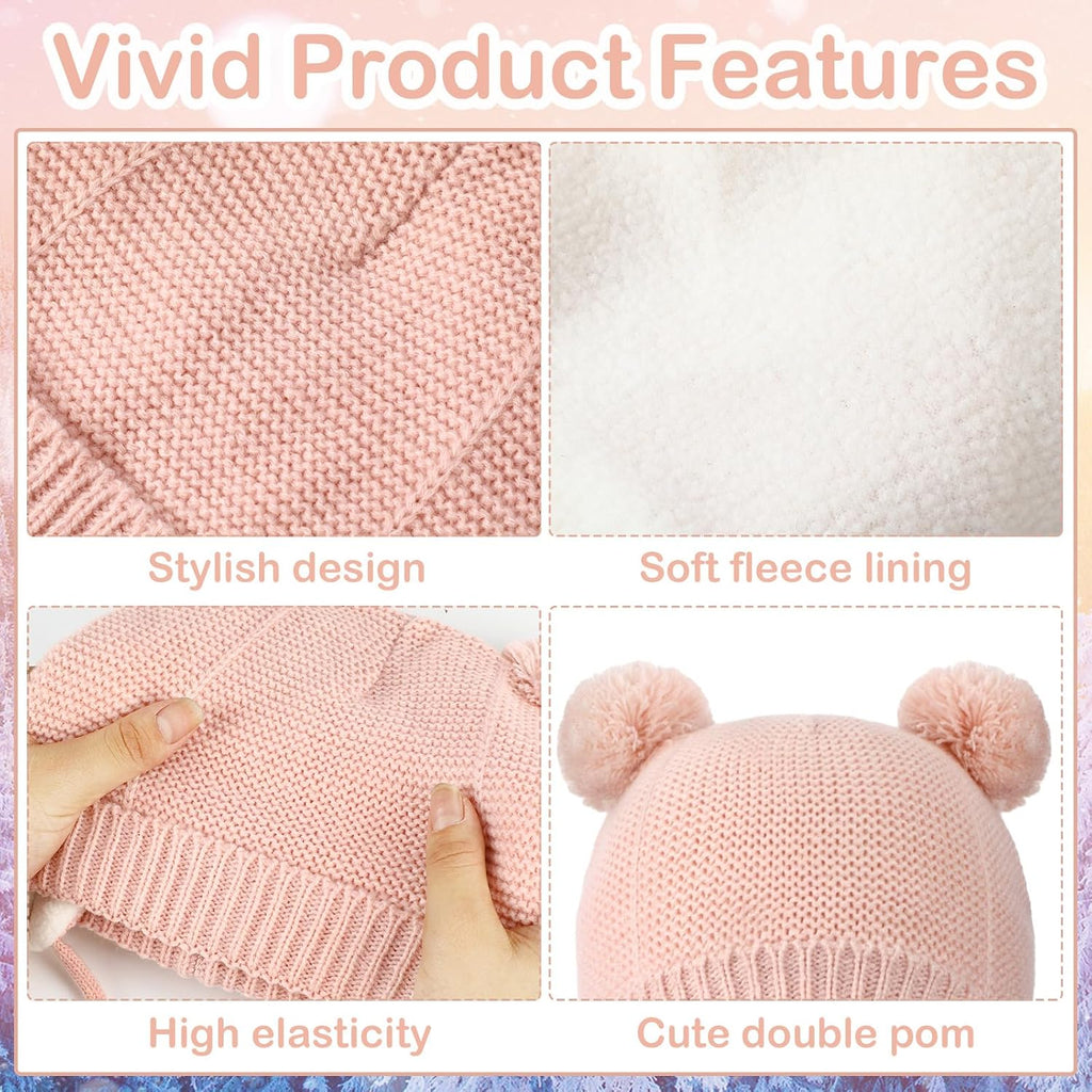 Unisex Winter Baby Toddler Hat Glove Set Warm Fleece Knitted Beanie Cap Beanie Mitten, 1-4 Years