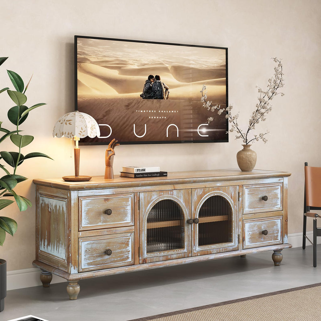 60" Solid Wood TV Stand, Entertainment Center with Storage Drawers