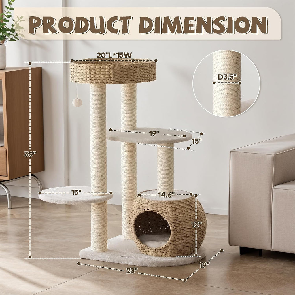 Modern Cat Tree, Hand-Woven Condo & Top Perch, cat Houses & Condos