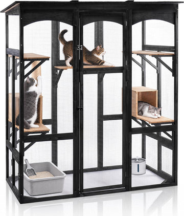 Walk-in Catio, Outdoor Wooden Cat Enclosure with Asphalt Roof