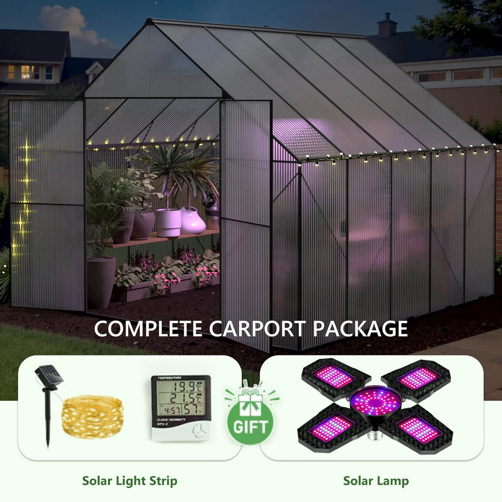 10x10 FT Greenhouse for Outdoors, Heavy-Duty Polycarbonate Greenhouse | Backyard Greenhouse Kit with Adjustable Roof