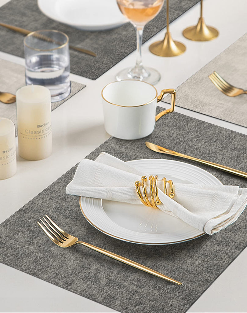Leather Placemats Table Mats Set of 6, Light Grey & Smoky Grey