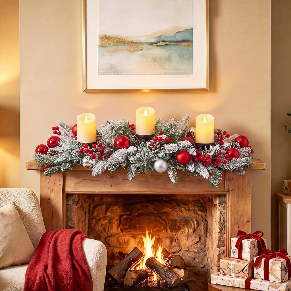 Christmas Centerpieces for Tables Decorations with 3 Candle Holder