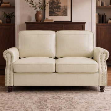 Faux Leather Loveseat Sofa with Rolled Arms, Cream