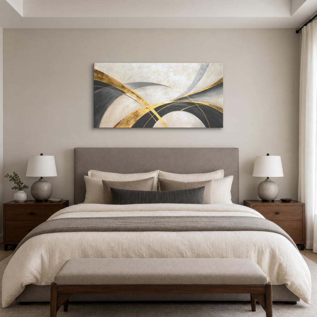 Black and Gold Geometric Abstract Canvas Wall Art, 48 x 24 Inches
