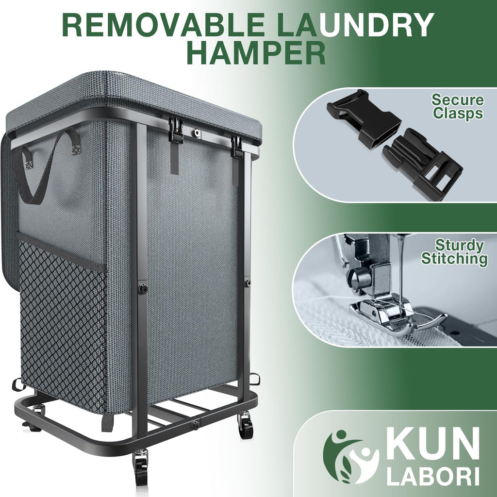 Hamper with Lid,150L Rolling Laundry Basket with Wheels,Grey